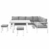 New White Outdoor 2-in-1 Aluminium Sofa Lounge Dining Table Setting Set Stool - Image 10