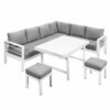New White Outdoor 2-in-1 Aluminium Sofa Lounge Dining Table Setting Set Stool - Image 11