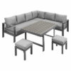 New Charcoal Outdoor 2-in-1 Aluminium Sofa Lounge Dining Table Setting Set Stool - Image 11