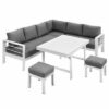 White Outdoor 2-in-1 Aluminium Sofa Lounge Dining Table Setting Set Stool - Image 2