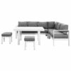 White Outdoor 2-in-1 Aluminium Sofa Lounge Dining Table Setting Set Stool - Image 3