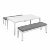 NEW 3pc White Garden Lounge Aluminium Outdoor Bench Dining Set with Cushion - Image 3