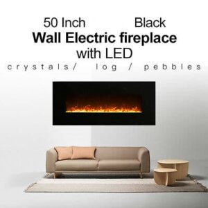 1500W 50 Inch Black frame Wall Mounted Electric Fireplace