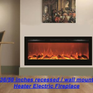 36"- 72" Black Built-in Recessable / Wall Mounted Electric Fireplace