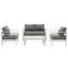 Paris 4 Piece White Aluminium Sofa Lounge Set - Grey Cushion - Image 3