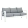 Paris 3 Seater White Aluminium Outdoor Sofa Lounge with Arms - Grey Cushion - Image 3