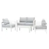 Paris 4 Piece White Aluminium Sofa Lounge Set - Light Grey Cushion - Image 9