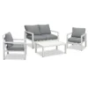 Manly 4 Seater White Aluminium Sofa Lounge Set - Grey Cushion