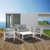 Manly 4 Seater White Aluminium Sofa Lounge Set - Grey Cushion - Image 3