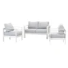 Paris 4 Seater White Aluminium Sofa Lounge - Light Grey Cushion