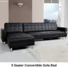 5 Seater Convertible Sofa Bed Faux Leather Sleeper Couch Chaise Lounge Black