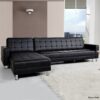 5 Seater Convertible Sofa Bed Faux Leather Sleeper Couch Chaise Lounge Black - Image 11