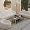 Boucle Upholstery Velvet Arm Lounge Zucca Sofa Ivory White Couch 3-Seater New - Image 6