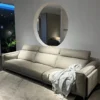3-seater 100% real leather lounge couch adjustable headrest light grey brand new