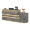 KERAN Office Reception Desk Counter 2.44M Right Panel Walnut & Carbon Grey