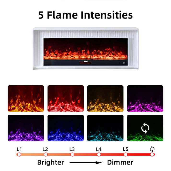 Aurevia White Mantel Electric Fireplace Suite with 60 Inch Lumera Insert - Image 7
