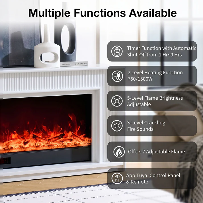 Aurevia White Mantel Electric Fireplace Suite with 60 Inch Lumera Insert - Image 6