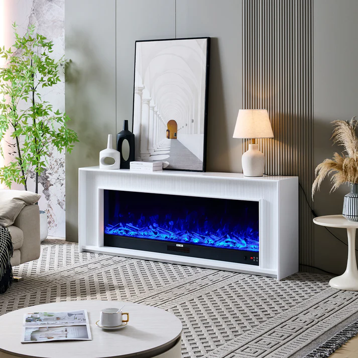 Aurevia White Mantel Electric Fireplace Suite with 60 Inch Lumera Insert - Image 2