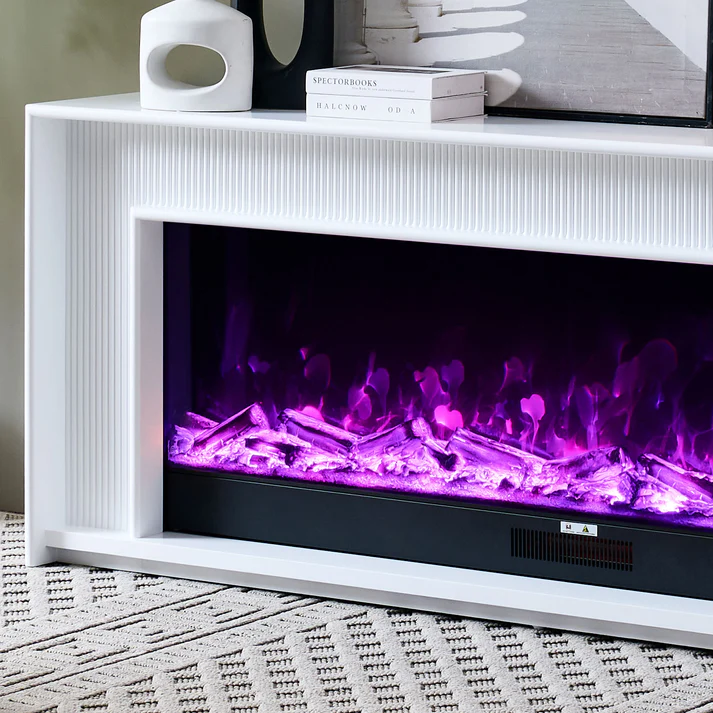 Aurevia White Mantel Electric Fireplace Suite with 60 Inch Lumera Insert - Image 3