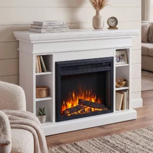 Grandview White Mantel Electric Fireplace Suite with 30" Mirage Electric Fireplace Insert