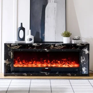 Valoria Black Marble Electric Fireplace with 60 Inch Lumera Insert