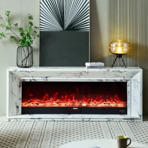 Valoria White Marble Mantel Electric Fireplace with 60 Inch Lumera Insert