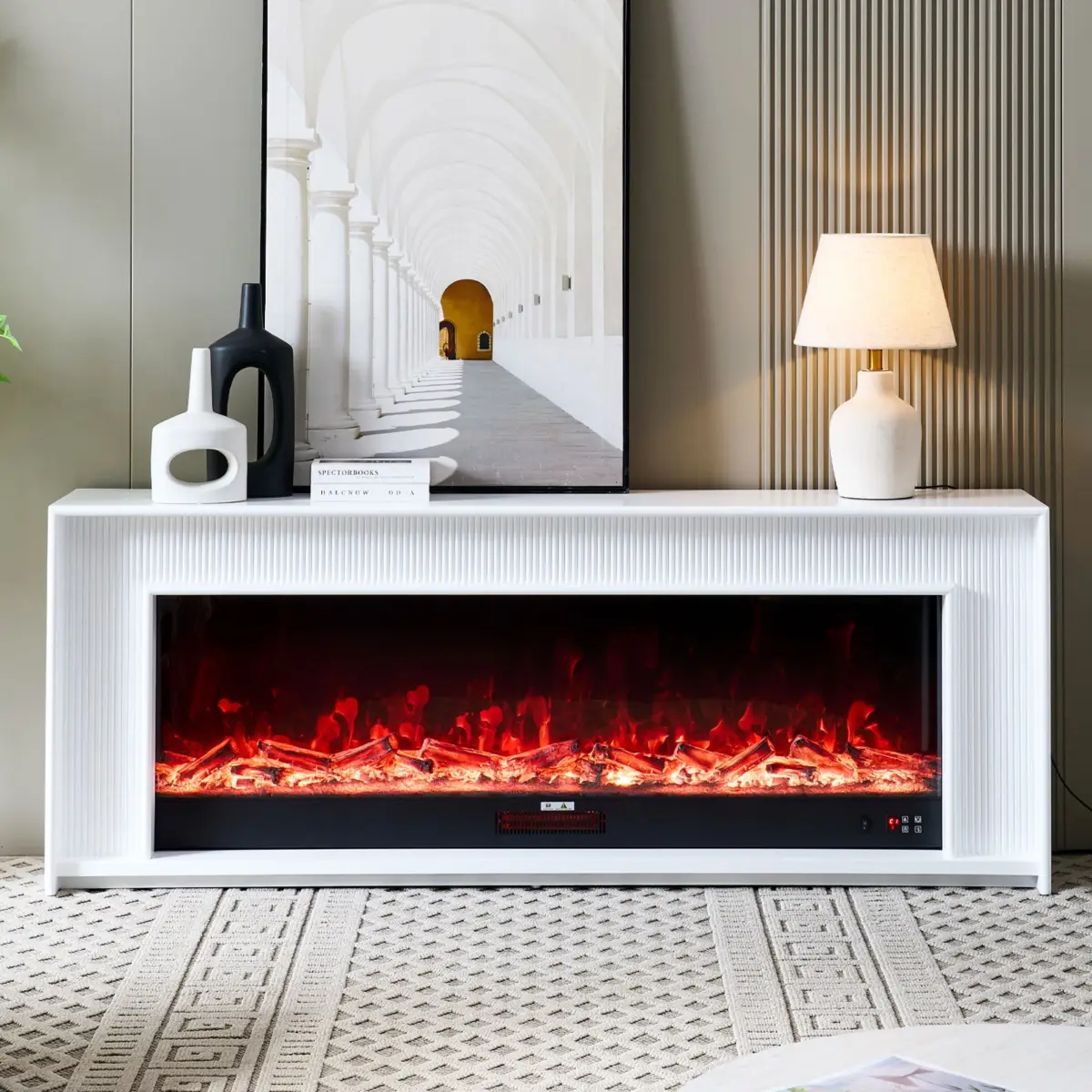 Aurevia White Mantel Electric Fireplace Suite with 60 Inch Lumera Insert